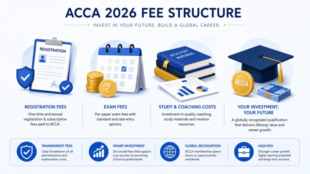 ACCA course fee structure 2026 including registration, subscription and exam fees
